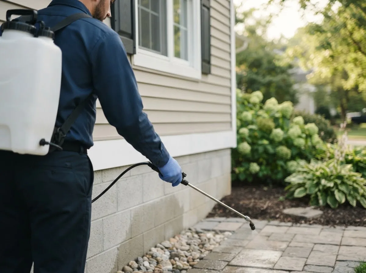 Pest control technician inspecting a home in Denver, IN